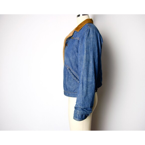 1970s Wrangler Denim Jacket Size Small 70s Faux Fur Lined Jean Jacket Denim Coat - Picture 4 of 10